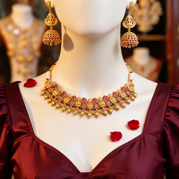 Divine_Lakshmi_Flower_Choker_Set_Gold_Red