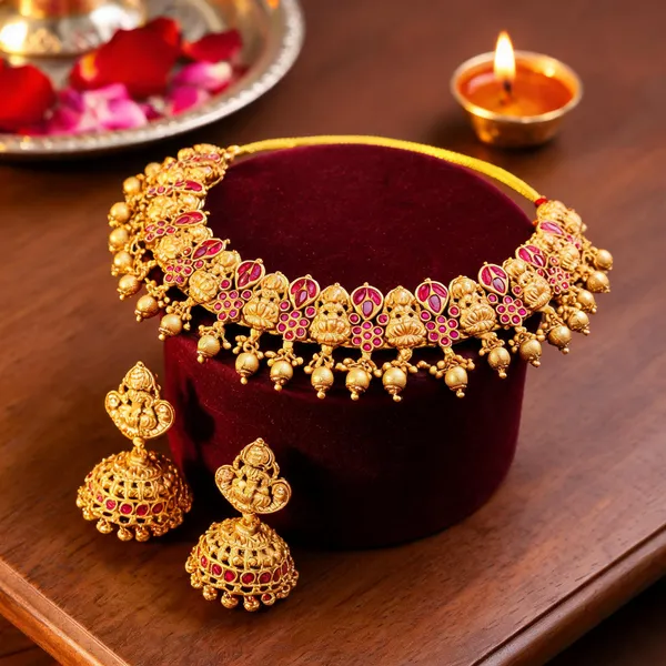 Divine_Lakshmi_Flower_Choker_Set_Gold_Red