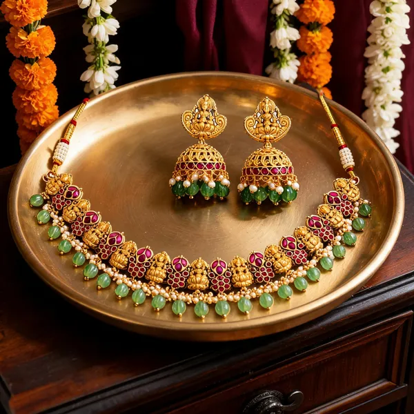 Divine_Lakshmi_Flower_Choker_Set_Gold_Green
