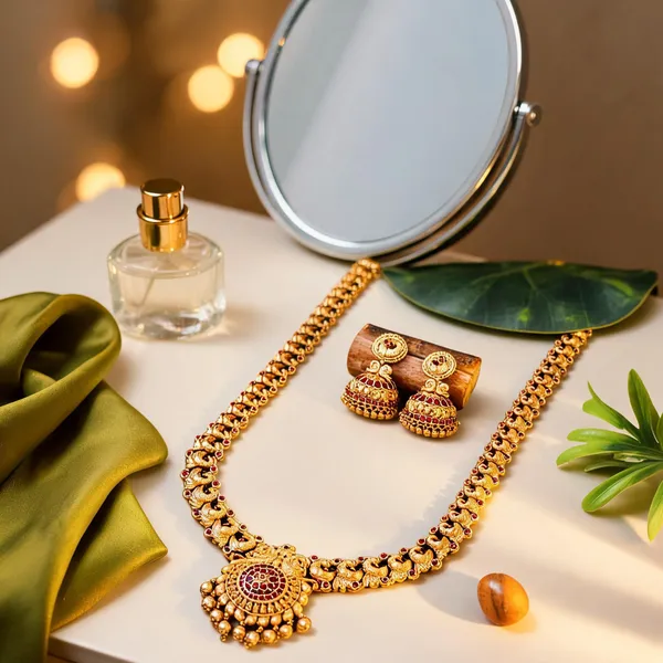 Peacock_Elegance_Gold_Plated_Long_Necklace_Set_Red