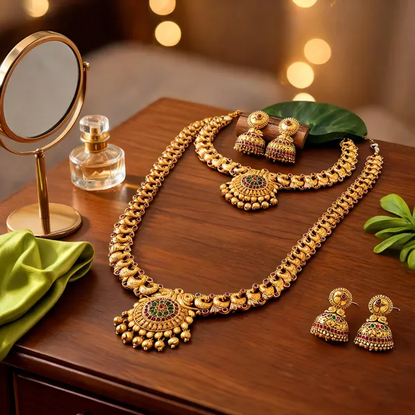 Ethnic_Gold_Plated_Temple_Jewellery_Combo_Set_Green