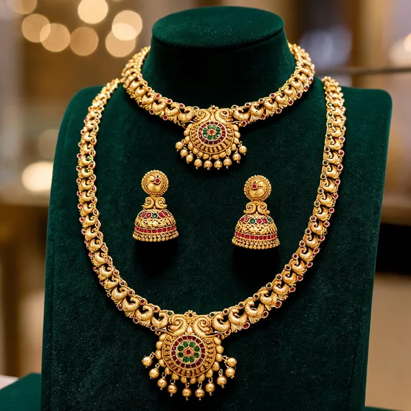 Ethnic_Gold_Plated_Temple_Jewellery_Combo_Set_Green