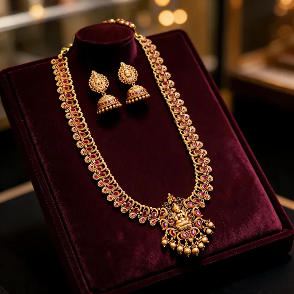Antique_Lakshmi_Motif_Long_Necklace_Set_Red