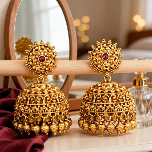 Classic_Gold_Plated_Temple_Jhumka_Red