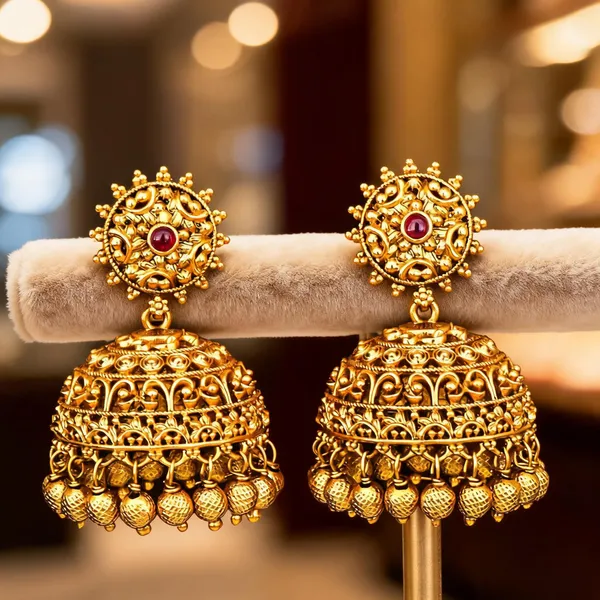 Classic_Gold_Plated_Temple_Jhumka_Red