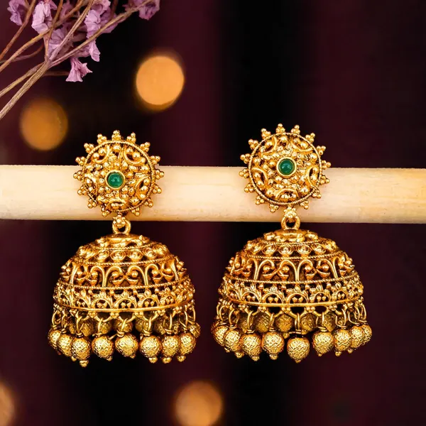 Classic_Gold_Plated_Temple_Jhumka_Green