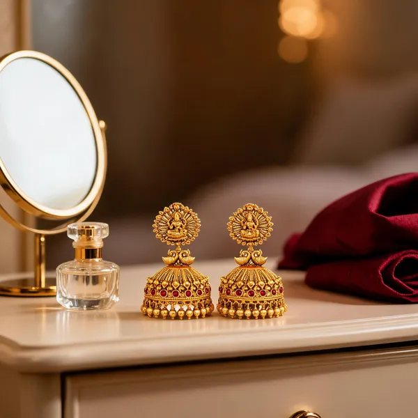 Divine_Lakshmi_Temple_Jhumka_With_Peacock_Motif_Red