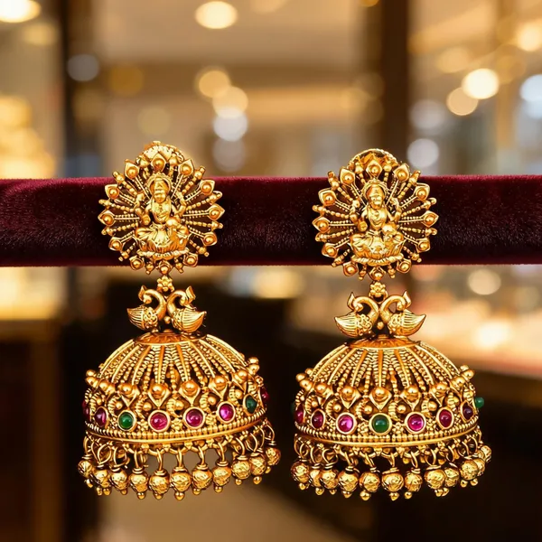 Divine_Lakshmi_Temple_Jhumka_With_Peacock_Motif_Green