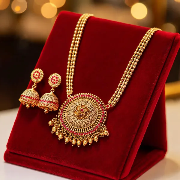 Antique_Temple_Pendant_Set_Traditional_Gold_Plated_Red