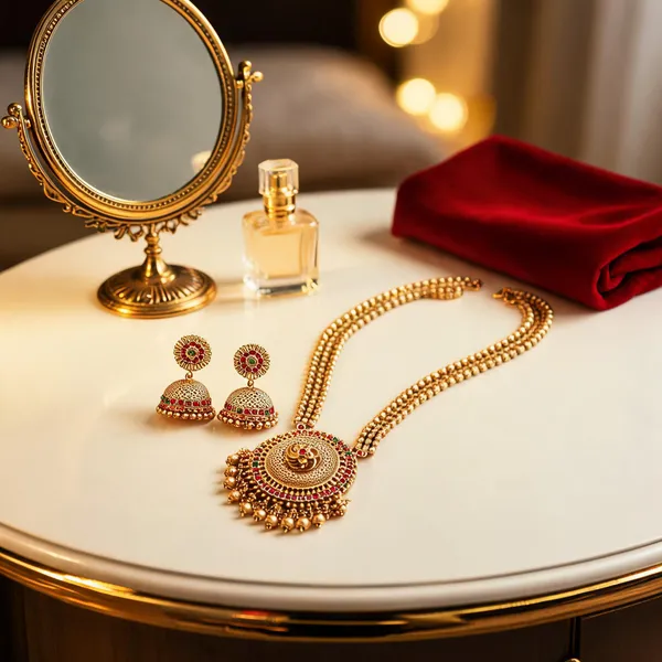 Antique_Temple_Pendant_Set_Traditional_Gold_Plated_Green