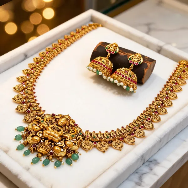 Gold_Plated_Traditional_Lakshmi_Long_Necklace_Set_Red
