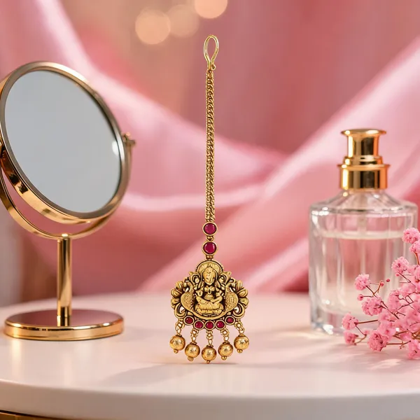 Antique_Gold_Plated_Maang_Tikka_With_Lakshmi_Motif_Red