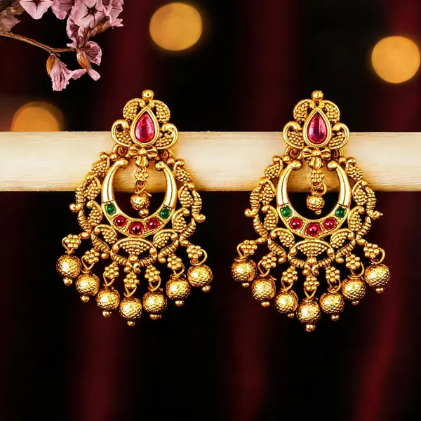 Traditional_Temple_Chandbali_Earrings_With_Red_Green_Stones_Green