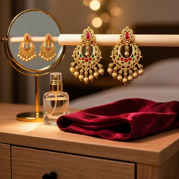 Traditional_Temple_Chandbali_Earrings_With_Red_Green_Stones_Green