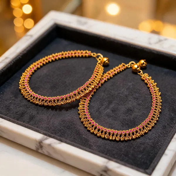 Traditional_Gold_Plated_Temple_Payal_With_Pink_Stone_Detailing_Red