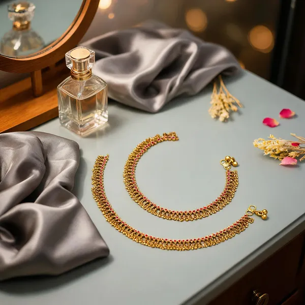 Traditional_Gold_Plated_Temple_Payal_With_Pink_Stone_Detailing_Red