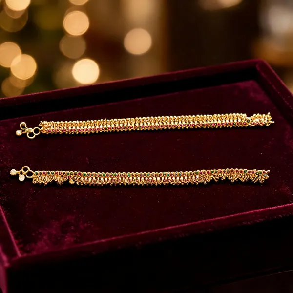 Traditional_Gold_Plated_Temple_Payal_With_Pink_Stone_Detailing_Green