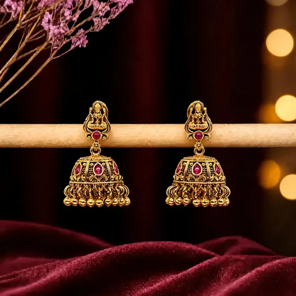 Handcrafted_Temple_Jhumka_With_Lakshmi_Carving_Red