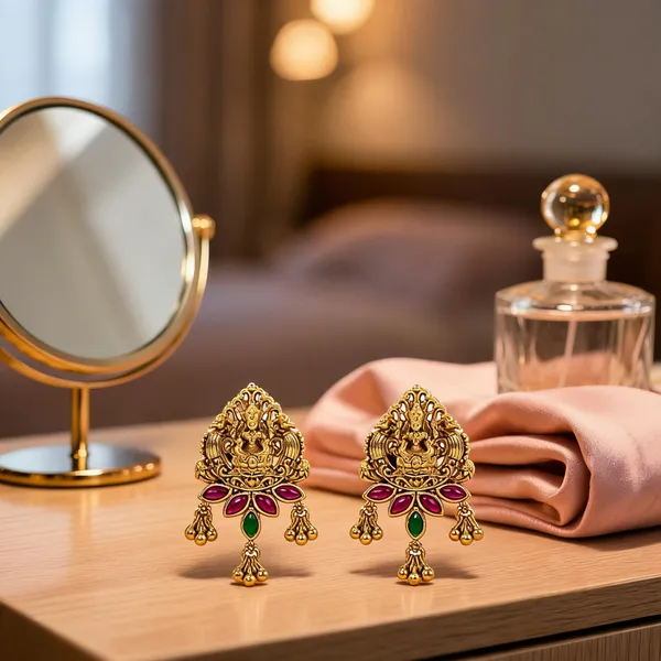 Gold_Plated_Temple_Bali_With_Lakshmi_Design_Multicolor_Stones_Green