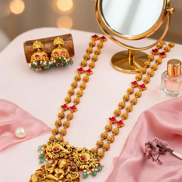 Lakshmi_Temple_Long_Necklace_Set_Red