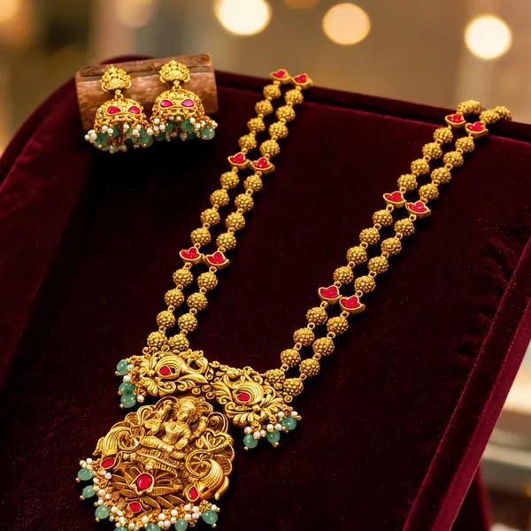 Lakshmi_Temple_Long_Necklace_Set_Red