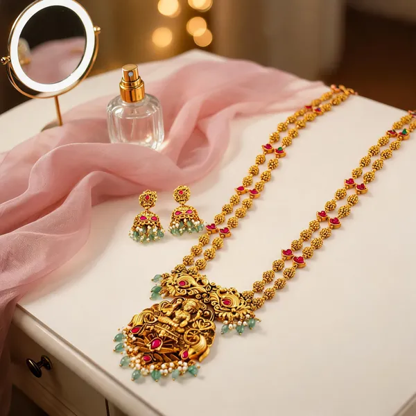 Lakshmi_Temple_Long_Necklace_Set_Green