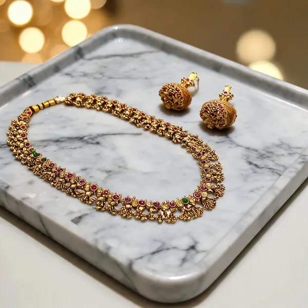 Antique_Temple_Combo_Necklace_Set_With_Red_Green_Stones_Red