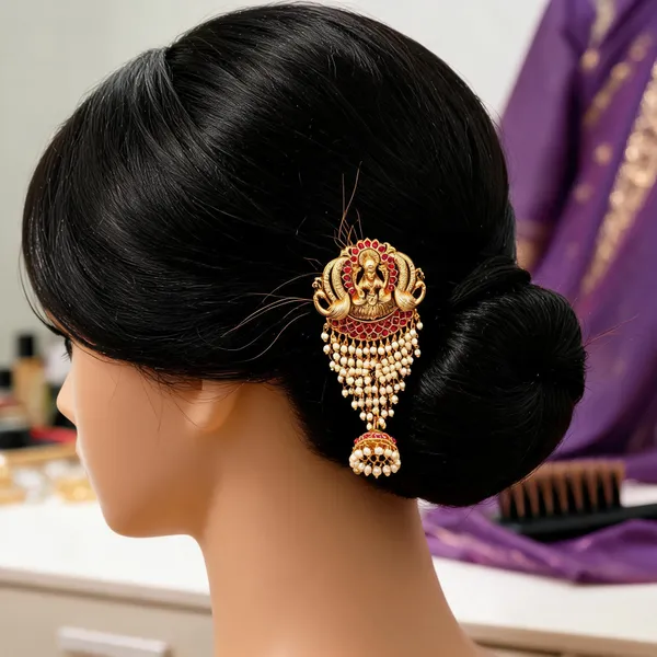 Gold_Plated_Lakshmi_Hair_Broach_Red
