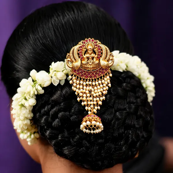 Gold_Plated_Lakshmi_Hair_Broach_Red