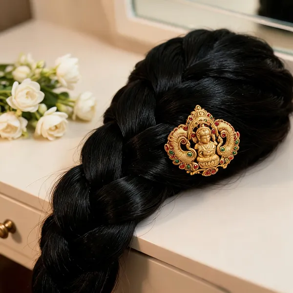 Antique_Traditional_Lakshmi_Hair_Broach_Green