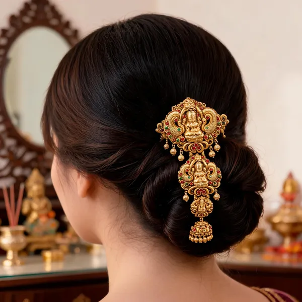 Antique_Traditional_Lakshmi_Hair_Broach_Green