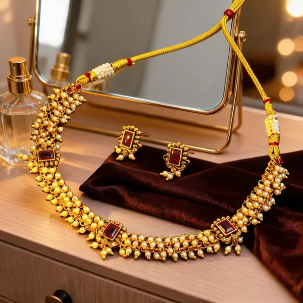 Gold_Plated_Temple_Necklace_Ruby_Pearl_Elegance_Red