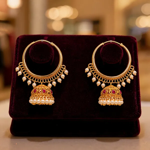 Gold_Plated_Bali_With_Stone_Studded_Jhumka_Red