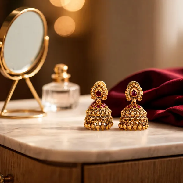 Lightweight_Minimal_Temple_Jhumka_Gold_Plated_Ruby_Work_Red