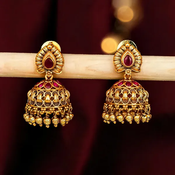 Lightweight_Minimal_Temple_Jhumka_Gold_Plated_Ruby_Work_Red