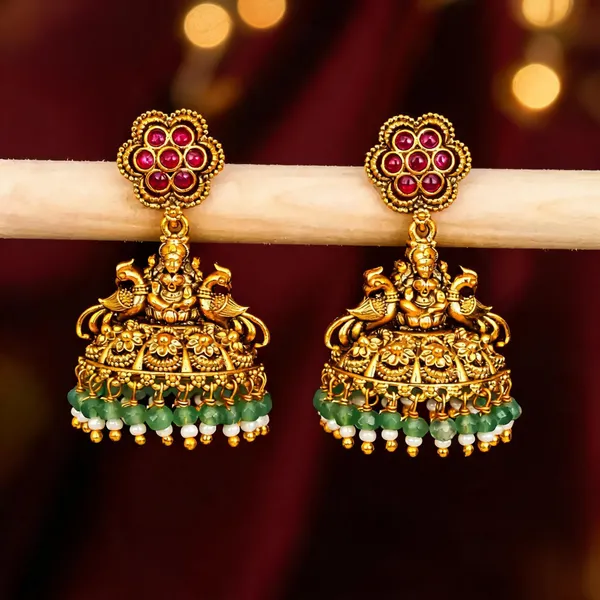 South_Indian_Lakshmi_Jhumkas_Gold_Plated_Ruby_Floral_Top_Red