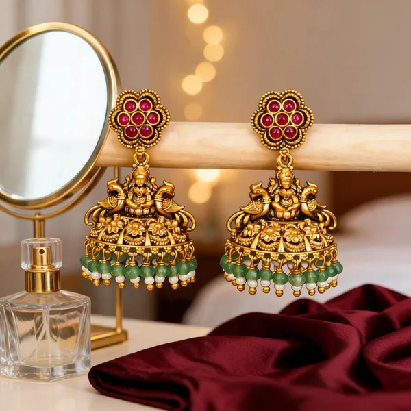 South_Indian_Lakshmi_Jhumkas_Gold_Plated_Ruby_Floral_Top_Red