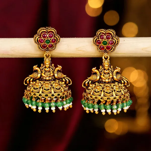 South_Indian_Lakshmi_Jhumkas_Gold_Plated_Ruby_Floral_Top_Green