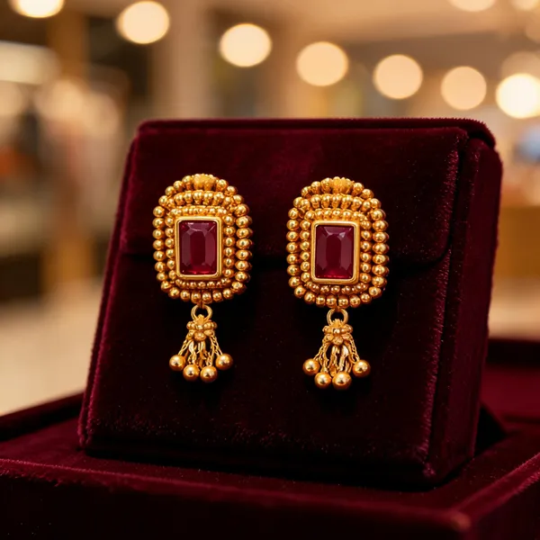 Lightweight_Minimal_Temple_Bali_Gold_Plated_Ethnic_Earrings_Red