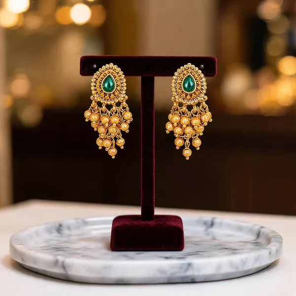 Elegant_Minimal_Temple_Bali_Earrings_Gold_Plated_Ruby_Pearl_Design_Gold_Green