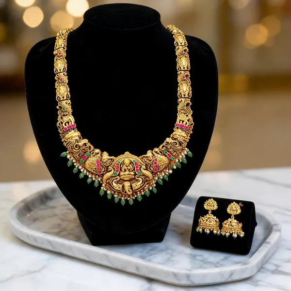 Lakshmi_Design_Temple_Jewellery_Long_Necklace_Set_South_Indian_Bridal_Green