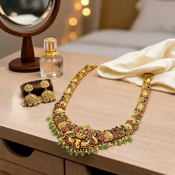 Lakshmi_Design_Temple_Jewellery_Long_Necklace_Set_South_Indian_Bridal_Green