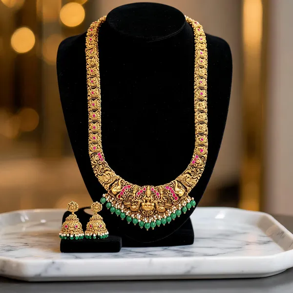 Ethnic_Temple_Jewellery_Long_Necklace_Set_With_Lakshmi_Design_Red