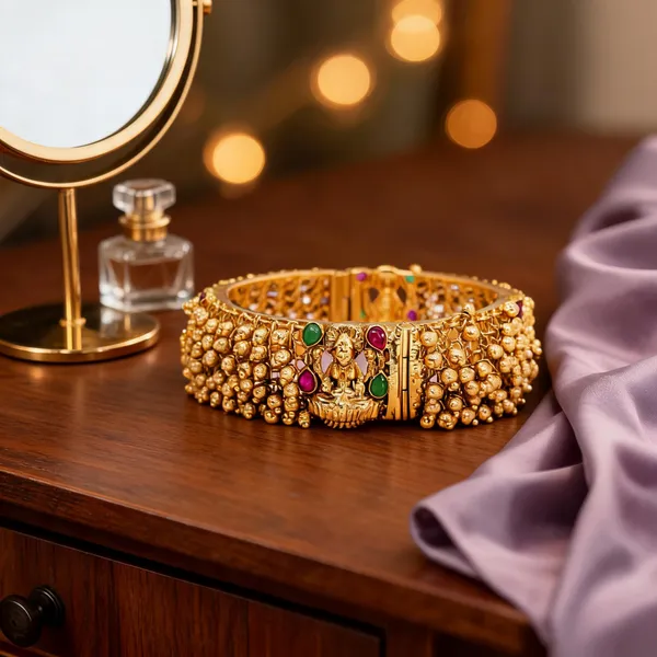 Lakshmi_Lotus_Antique_Gold_Plated_Bangle_Moti