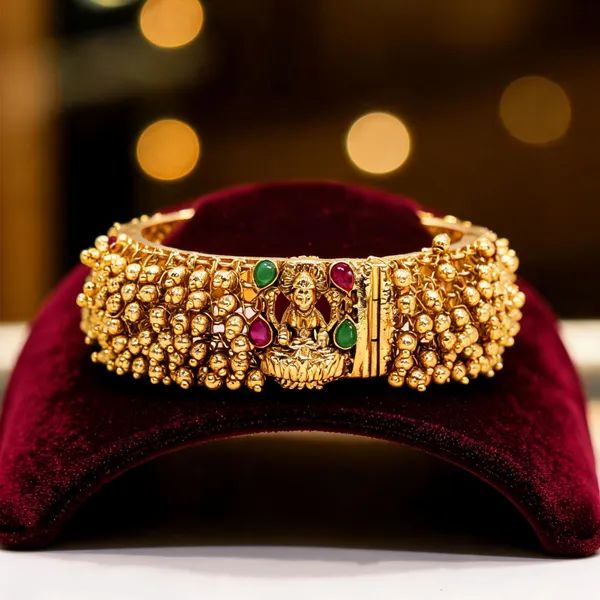 Lakshmi_Lotus_Antique_Gold_Plated_Bangle_Moti