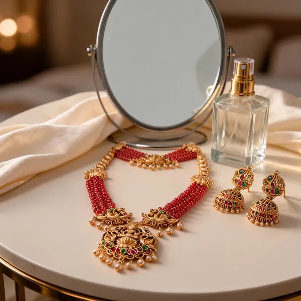 Lakshmi_Peacock_Combo_Necklace_Set_Gold_Red
