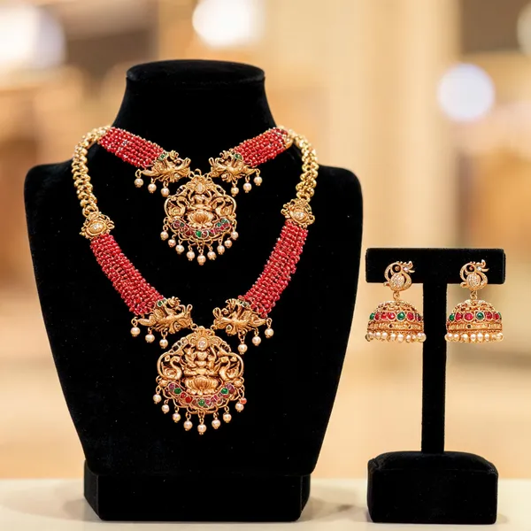 Lakshmi_Peacock_Combo_Necklace_Set_Gold_Red