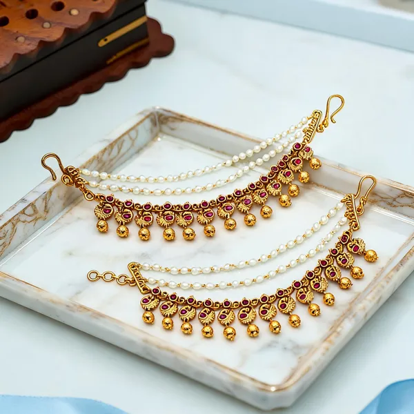 Royal_Look_Gold_Plated_Ear_Chain_Red