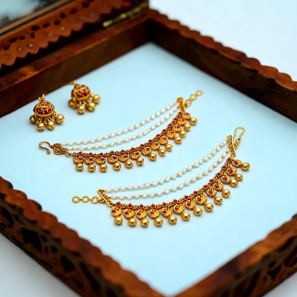 Royal_Look_Gold_Plated_Ear_Chain_Red