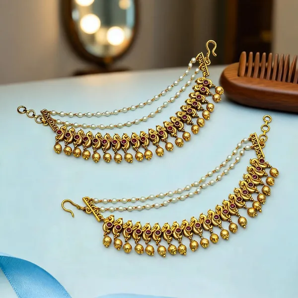 Temple_Heritage_Gold_Plated_Ear_Chain_Red